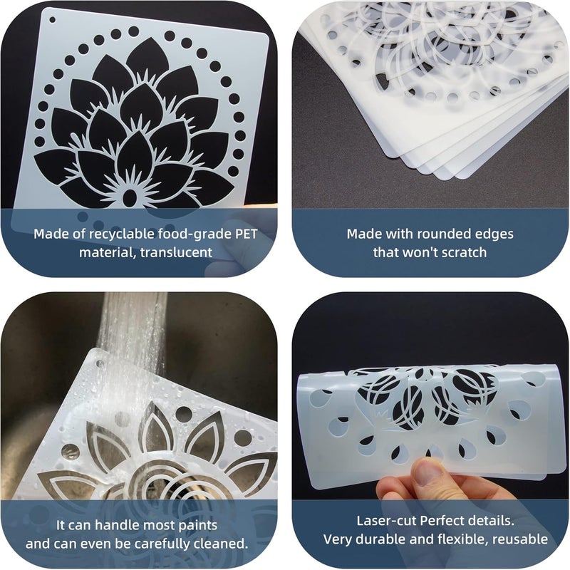 neglex 16 Pack Mandala Stencils for Dot Painting, 6 X 6 Inch Reusable Mandala Stencils for Painting, DIY Decorative Lotus Stencil Template - Image 3